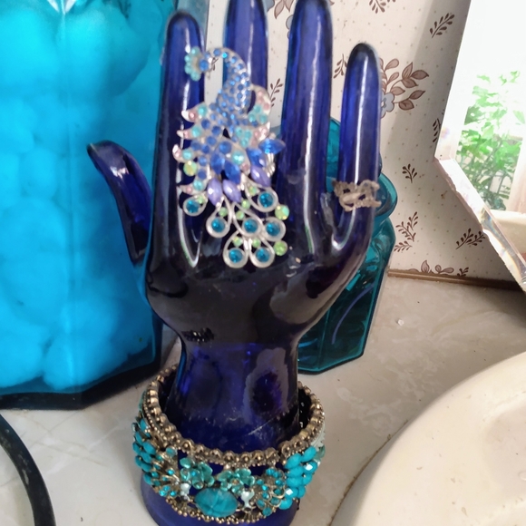 Vintage Cobalt Blue Glass Hand Display - Picture 1 of 2